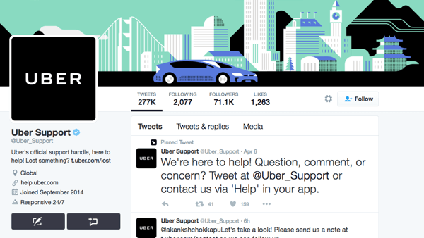 Uber har ett separat Twitter-handtag för Uber Support.
