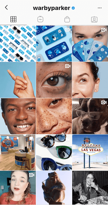 Instagram-affärsprofil för Warby Parker