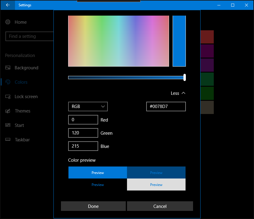 Windows 10 skapare uppdaterar personliga färger