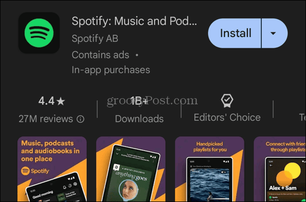 Installera Spotify-appen från Google Play Butik