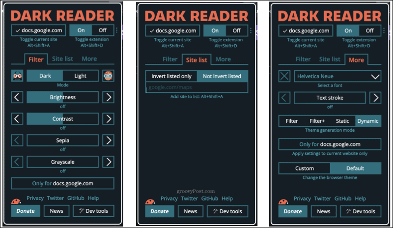 Dark Reader-tillägg i Firefox