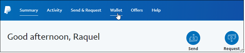 Klicka på fliken Plånbok i PayPal