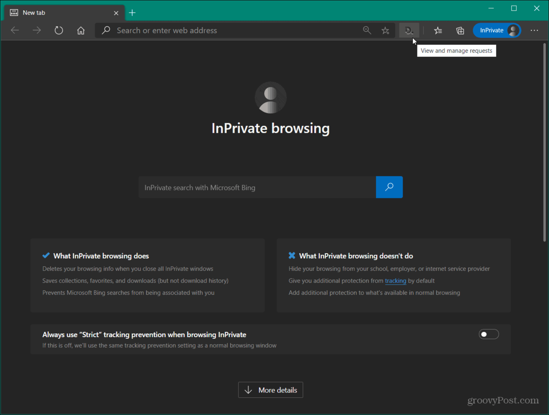 Gör Microsoft Edge att använda ett tillägg i InPrivate-läge