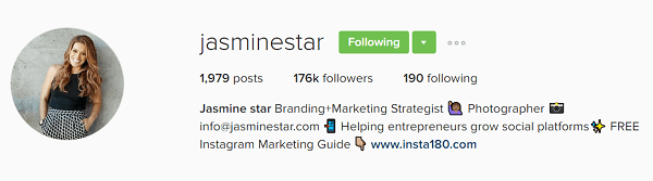 Jasmine Stars Instagram-profilbio visar hennes värde.